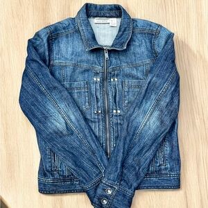 DKNY Front Full Zip Denim Jean Jacket with Rivet Details Pockets Casual Size L